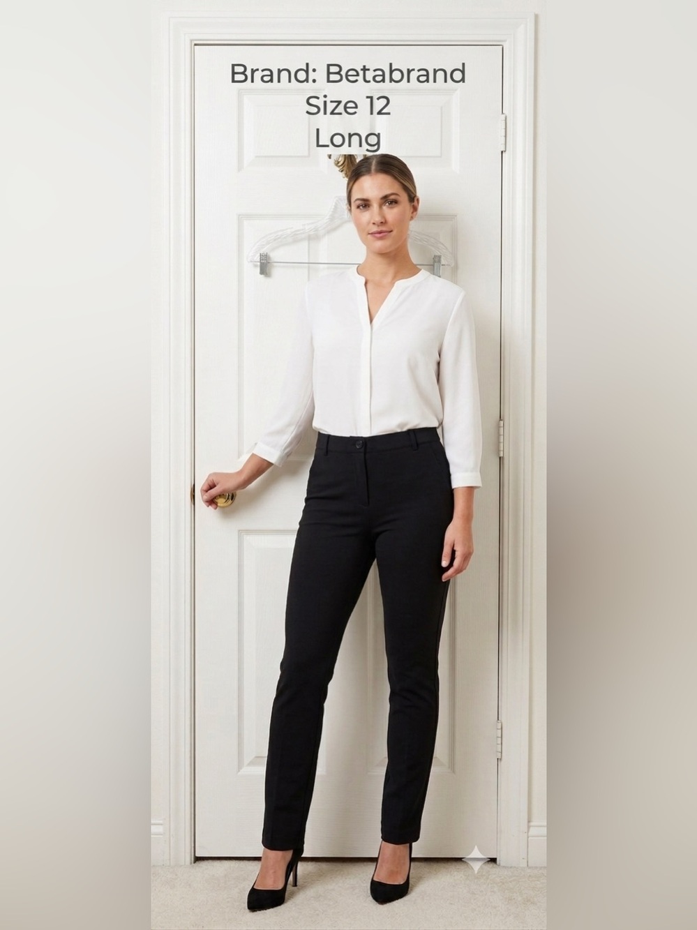 Betabrand Black Straight Leg Flat Front Dress Pant Yoga Pants Size: Large Long